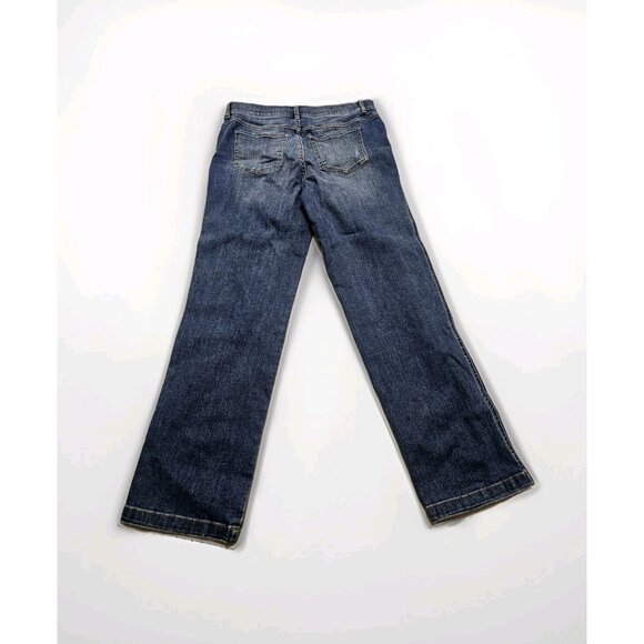 Spanx Seamed Front Pull On Jeans Women's Sz Large Straight Leg Stretch Scid Wash - Picture 8 of 8